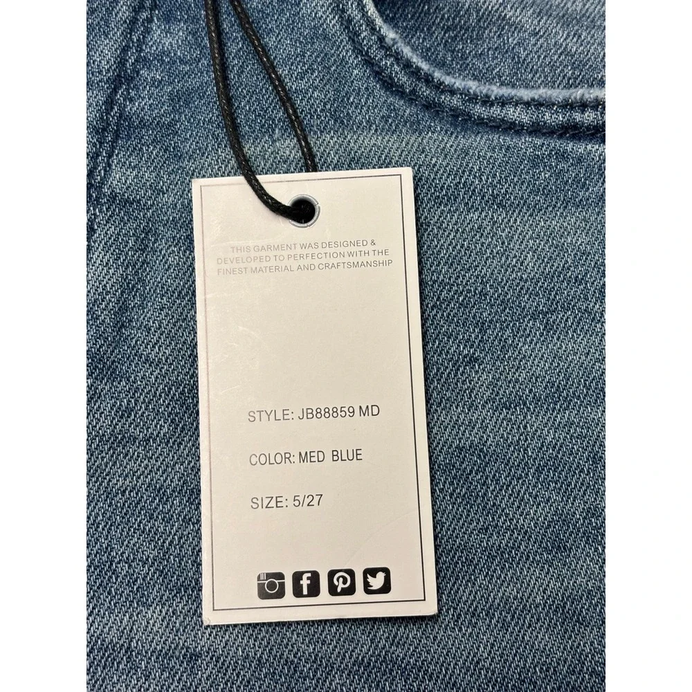 NWT Judy Blue Dad Jeans Mid Rise Medium Blue‎ Distressed MD Womens Size 5/27 L31